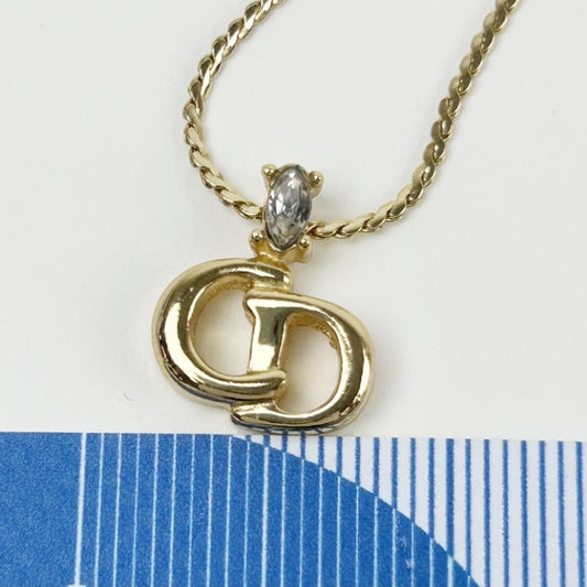 Christian Dior ディオール ネックレス CDロゴ ゴールド系 メタル ラインストーン レディース 美品