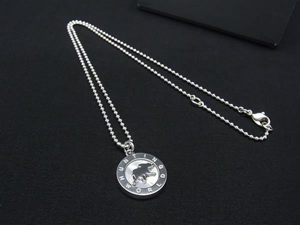 HUNTING WORLD ハンティングワールド ネックレス ロゴ&エレファントモチーフ シルバー系 SV925 ホワイトシェル ユニセックス 美品