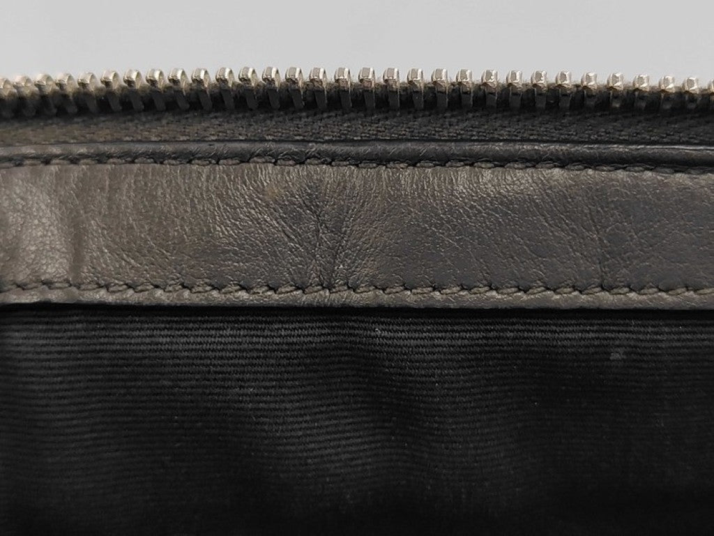 SAINT LAURENT サンローラン クラッチバッグ モノグラム ドキュメント ホルダー 440222 グレー系 レザー ユニセックス Vステッチ YSL シルバー金具 美品