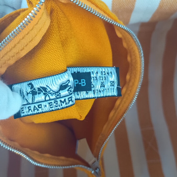 HERMES エルメス ハンドバッグ カンヌPM オレンジ系 ナチュラル キャンバス レディース ストライプ トートバッグ シルバー金具 美品