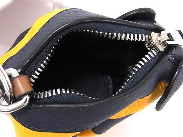 LOEWE ロエベ コインケース アニマルコレクション ネイビー イエロー レザー ユニセックス エレファント 象 ゾウ シルバー金具 美品