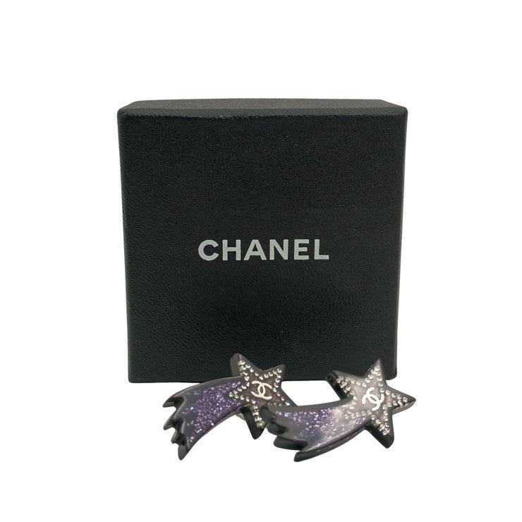 CHANEL シャネル ピアス ココマーク シューティングスター パープル系 / シルバー系 レジン メタル レディース グリッター 流れ星 美品