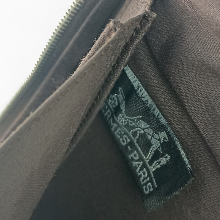 HERMES エルメス クラッチバッグ エールライン マルチケース 101196M ブラウン系 キャンバス ユニセックス ラウンドファスナー 美品