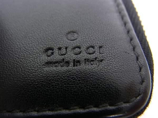 GUCCI グッチ 二つ折り財布 ジップアラウンド コンパクトウォレット 336382 ブラック系 レザー メンズ 札入れ シェリーライン 美品