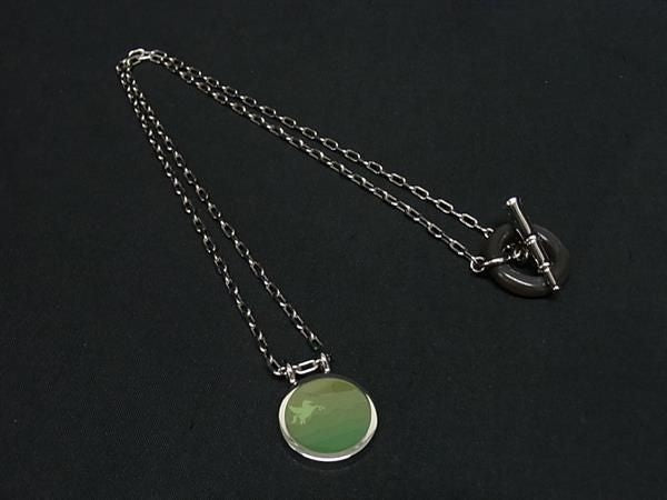 HERMES エルメス ネックレス パノラマ シルバー系 × グリーン系 メタル バッファローホーン ユニセックス ペンダント トグル
