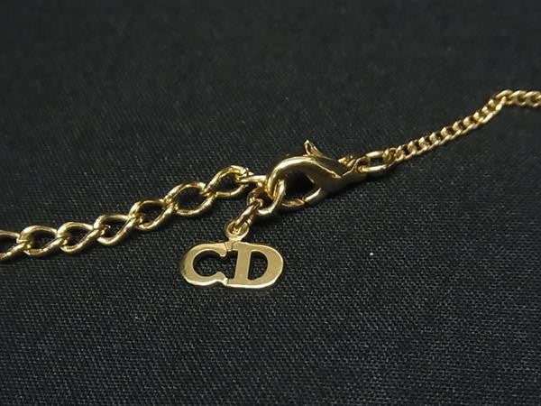 Christian Dior ディオール ネックレス ゴールド系 メタル ラインストーン フェイクパール 美品