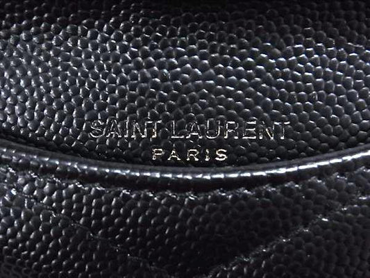 YVESSAINTLAURENT イヴサンローラン フラグメントケース コインケース カードケース カサンドラ 612808 ブラック レザー レディース YSL Vステッチ ゴールド金具 美品
