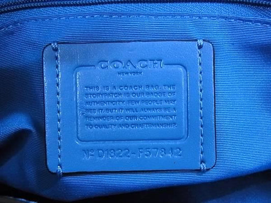COACH コーチ ハンドバッグ シグネチャー F57842 ライトベージュ ブルー PVC レザー レディース 美品