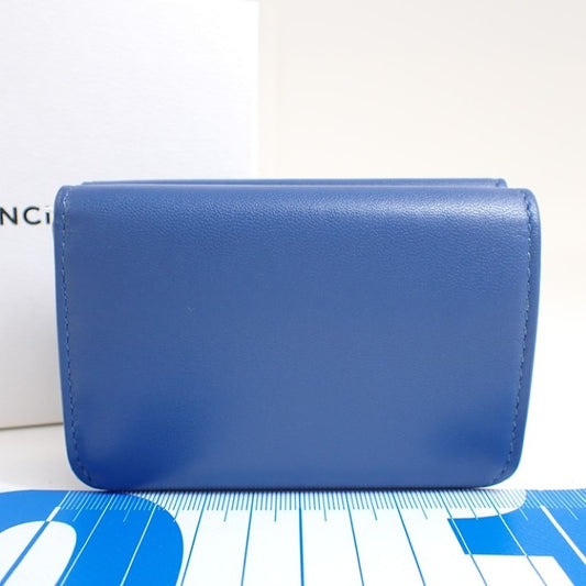BALENCIAGA バレンシアガ 三つ折り財布 キャッシュ ミニウォレット 593813 ブルー系 レザー ユニセックス 美品