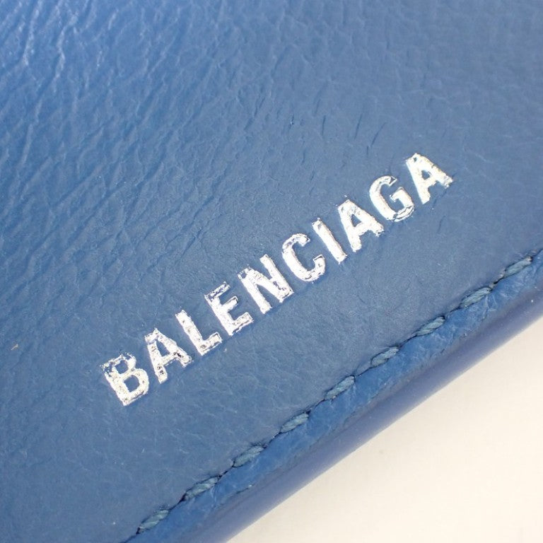 BALENCIAGA バレンシアガ 三つ折り財布 キャッシュ ミニウォレット 593813 ブルー系 レザー ユニセックス 美品