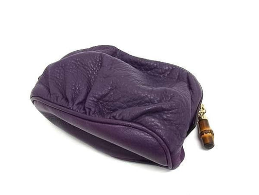 GUCCI グッチ ポーチ バンブー 246175 パープル系 レザー レディース 美品