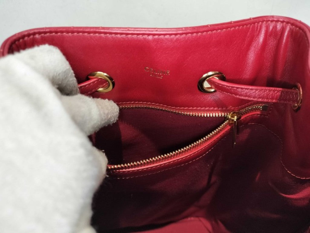 CELINE セリーヌ リュックサック Cチャーム スモール バックパック レッド系 レザー レディース バックパック ゴールド金具 美品