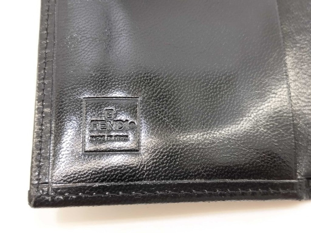 FENDI フェンディ 長財布 07-15829/0-012 ブラック系 キャンバス レザー レディース 三つ折り シルバー金具 美品