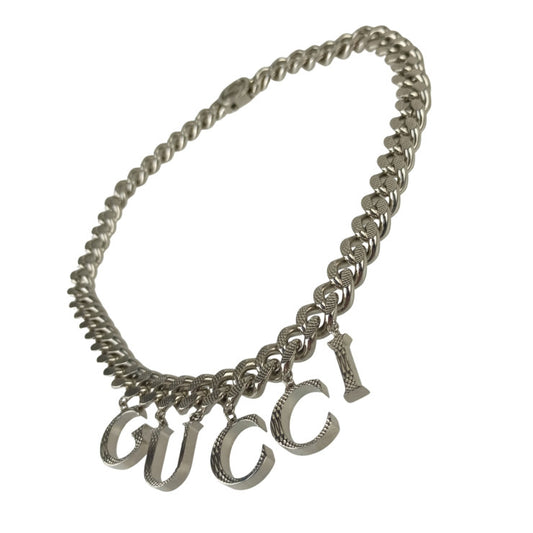 GUCCI グッチ ネックレス インターロッキングG スクリプトロゴ チョーカー 675769 シルバー系 メタル ユニセックス 喜平 美品