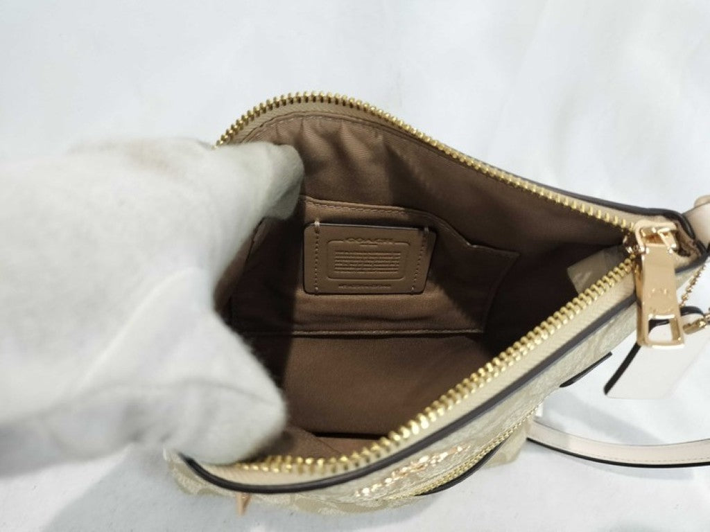 COACH コーチ ショルダーバッグ シグネチャー CF340 ベージュ ホワイト系 キャンバス レザー レディース ゴールド金具 超美品