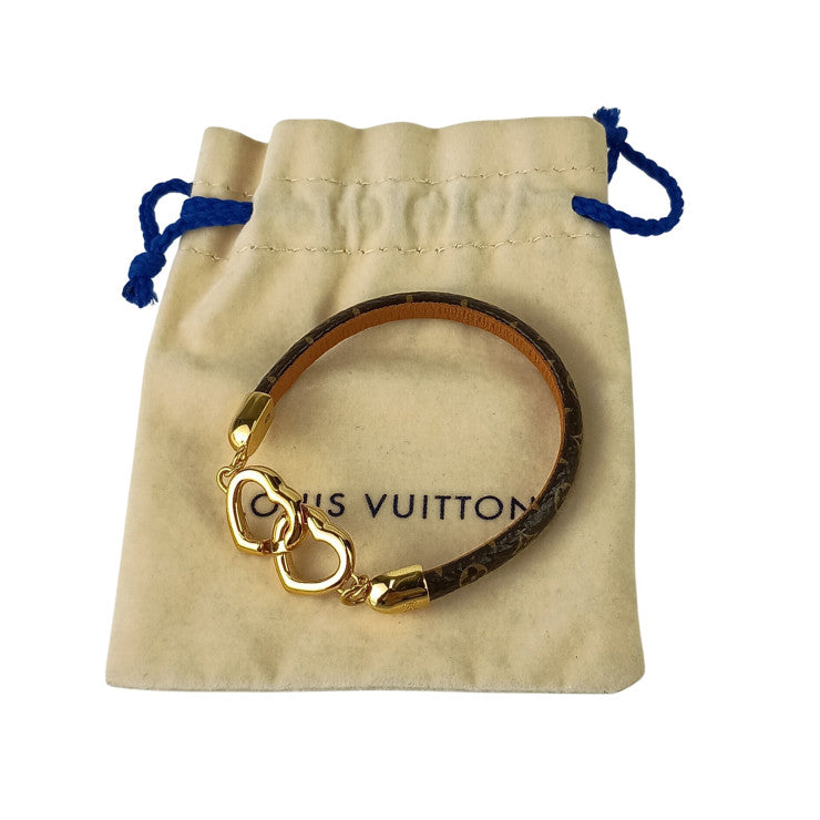LOUIS VUITTON ルイヴィトン ブレスレット ブラスレ セイイエス M6758F ブラウン モノグラム レディース ゴールド金具 ハート 美品