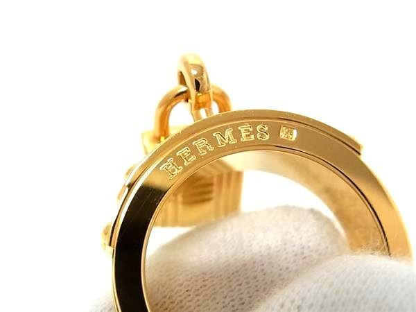 HERMES エルメス スカーフリング ケリー ゴールド系×ブラック系 リザード メタル レディース カデナ 美品