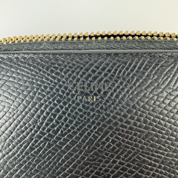 CELINE セリーヌ 二つ折り財布 スモール ジップウォレット エッセンシャル 10L20 ブラック系 レザー ユニセックス ラウンドファスナー ゴールド金具 美品