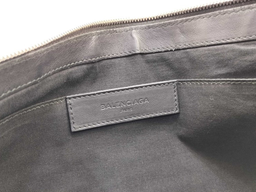 BALENCIAGA バレンシアガ クラッチバッグ ネイビークリップ 373834 ブラック系 レザー メンズ シルバー金具 美品