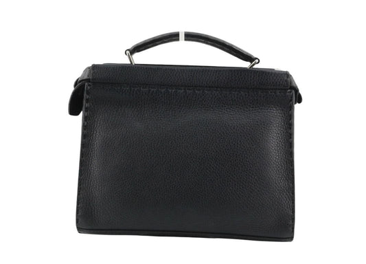 FENDI フェンディ ハンドバッグ ピーカブー セレリア 7VA422 ブラック系 レザー ユニセックス 2WAY ショルダーバッグ シルバー金具 美品