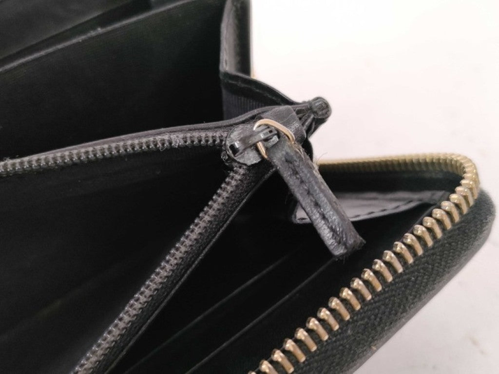 GUCCI グッチ 長財布 ディアマンテ 354487 ブラック系 PVC レザー メンズ GG柄 エンボス スタッズ ラウンドファスナー ゴールド金具 美品