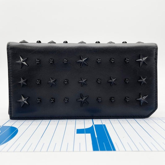 JIMMY CHOO ジミーチュウ 長財布 COOPER クーパー ブラック系 レザー ユニセックス スタースタッズ 二つ折り 美品