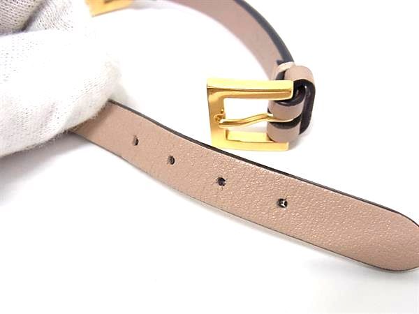 VALENTINO ヴァレンティノ ブレスレット Vロゴ ベージュ レザー レディース 美品