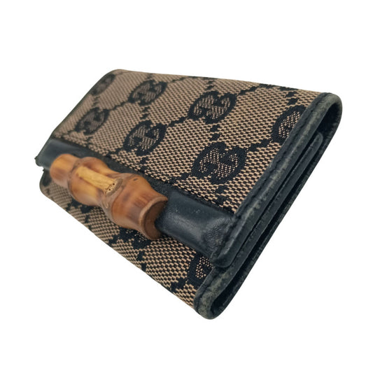 GUCCI グッチ キーケース バンブー 112552.2149 ブラウン系 ブラック GGキャンバス レザー ユニセックス 6連 美品