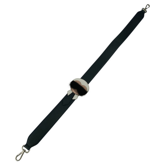 FENDI フェンディ ストラップ STRAP YOU KARLITO ストラップ ユー カーリト 8AV077 5R7 ブラック系 レザー ファー レディース ショルダーストラップ シルバー金具 美品