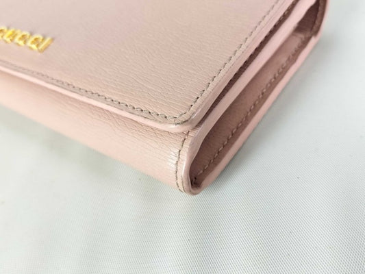 GUCCI グッチ 長財布 772638 ピンク系 レザー レディース 二つ折り ゴールド金具 美品