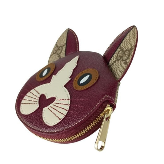 GUCCI グッチ コインケース GGスプリーム ズー キャット シェイプ 818766 ボルドー ベージュ PVC レザー レディース ゴールド金具 新古未使用展示品
