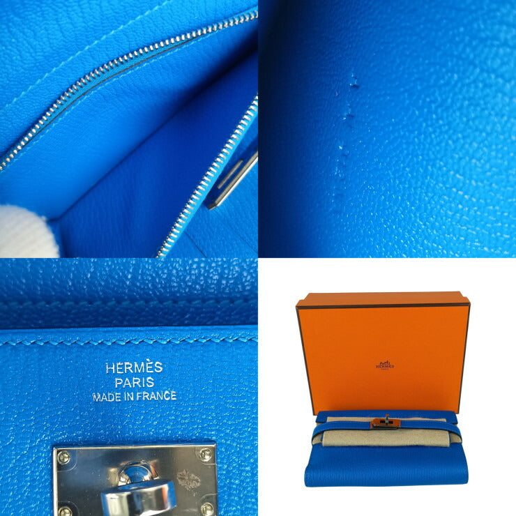HERMES エルメス 財布/コインケース ケリー デプリアン ミディアムウォレット ブルー シェーブル レディース 三つ折り 長財布 シルバー金具 超美品