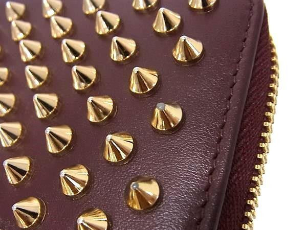 Christian Louboutin クリスチャンルブタン 長財布 パネトーネ ウォレット 1175099 ボルドー系 レザー ユニセックス スパイクスタッズ ラウンドファスナー ゴールド金具 美品