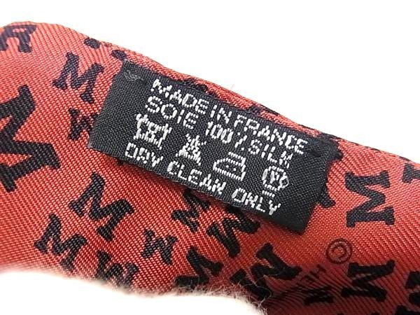 HERMES エルメス リボンスカーフ ツイリー ブラウン系×ブラック系 シルク100% レディース ロゴ アルファベット 総柄 超美品