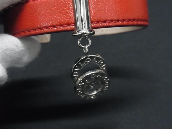 BVLGARI ブルガリ バングル ドッピオトンド レッド レザー レディース シルバー金具 美品