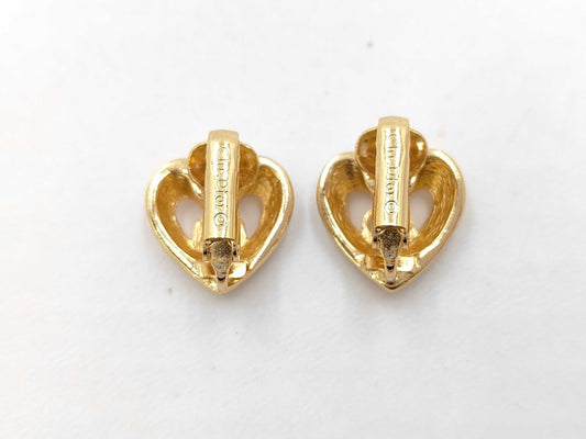 ChristianDior クリスチャンディオール イヤリング ゴールド メタル ラインストーン レディース ハート CDロゴ 美品