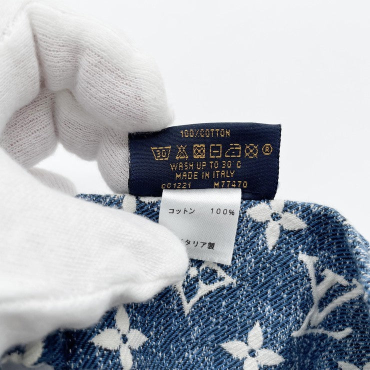 LOUIS VUITTON ルイヴィトン ヘアバンド モノグラムデニム クロスヘアバンド M77470 ブルー系 コットン100% レディース 美品