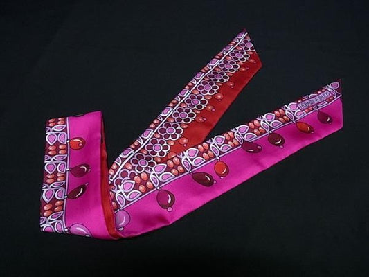 HERMES エルメス リボンスカーフ ツイリー PARURES DES MAHARAJAS マハラジャの装身具 H063254S 06 フューシャ マルチカラー系 シルク100% レディース 超美品