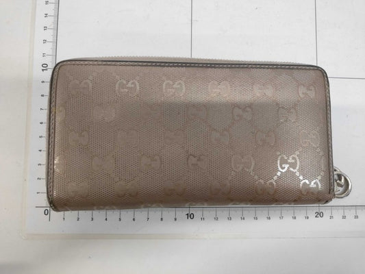GUCCI グッチ 長財布 GGインプリメ 212110 ゴールド系 PVC レザー ユニセックス ラウンドファスナー 美品