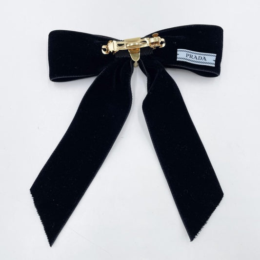 PRADA プラダ バレッタ トライアングルロゴ 1IF154 ブラック系 ベルベット レディース ヘアアクセサリー リボン 美品
