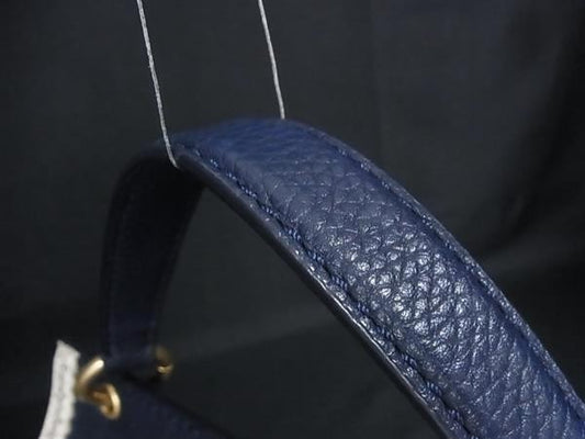 TORY BURCH トリーバーチ ショルダーバッグ 2WAY ハンドバック ネイビー系 アイボリー系 レザー レディース ゴールド金具 バイカラー パンチング 美品