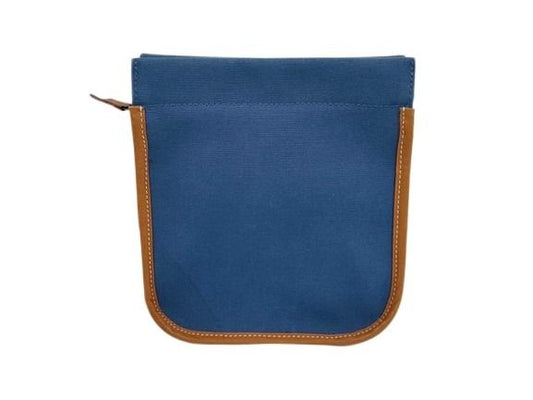 HERMES エルメス ポーチ カマイユ ネイビー系 ブラウン系 キャンバス×レザー ユニセックス シルバー金具 美品