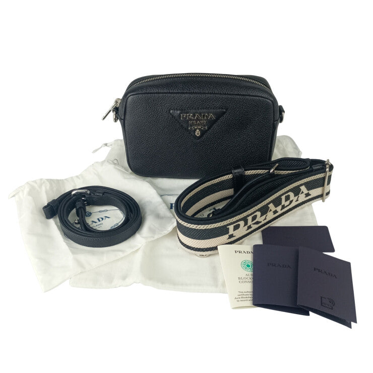 PRADA プラダ ショルダーバッグ 1BH192 ブラック系 ヴィッテロダイノソフトレザー ユニセックス 2WAY シルバー金具 美品