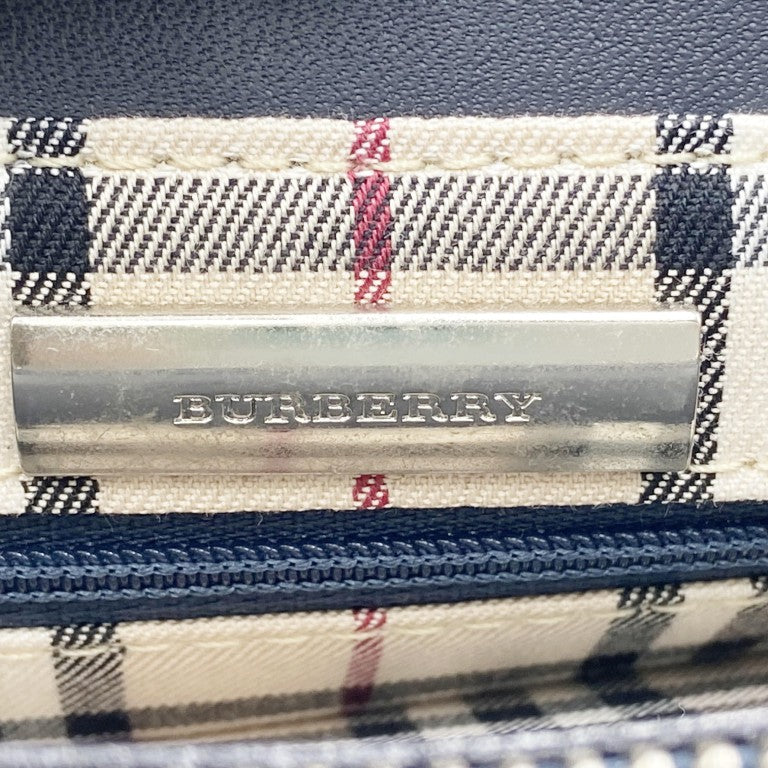 BURBERRY バーバリー ハンドバッグ ノバチェック ネイビー レザー レディース シルバー金具 美品