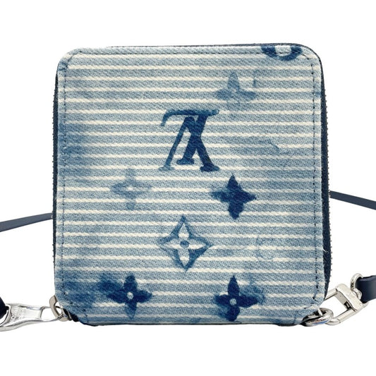 LOUIS VUITTON ルイヴィトン 財布 ジッピー・コンパクトウォレット M80461 ブルー系 モノグラムウォーターカラー メンズ ラウンドファスナー 二つ折り財布 シルバー金具 美品