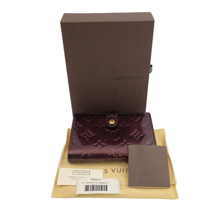 LOUIS VUITTON ルイヴィトン 二つ折り財布 モノグラム ヴェルニ ポルトフォイユ ヴィエノワ M93521 アマラント パテントレザー レディース がま口 超美品
