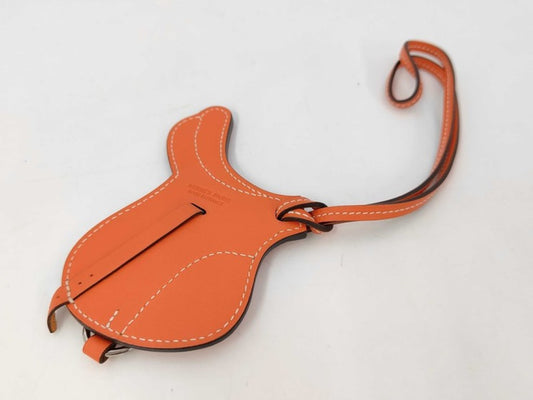 HERMES エルメス バッグチャーム パドック セル オレンジ系 レザー レディース シルバー金具 美品