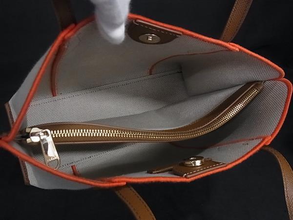 FURLA フルラ ハンドバッグ ヴィットリア アイボリー オレンジ キャンバス レザー レディース 超美品