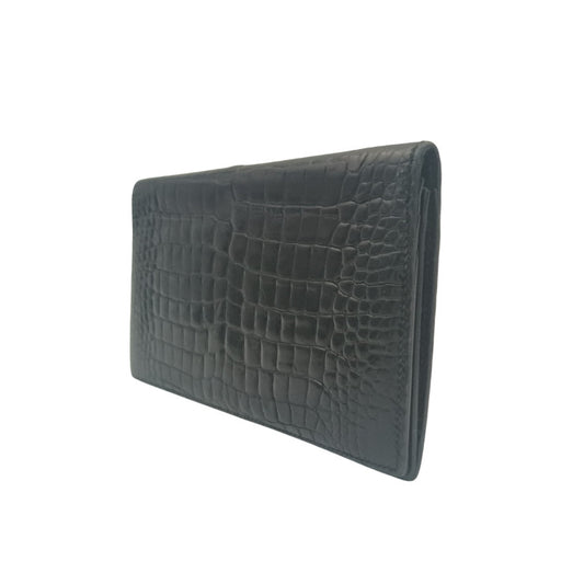 HERMES エルメス 長財布 MC2フレミング ブラック アリゲーター メンズ 二つ折り財布 マット