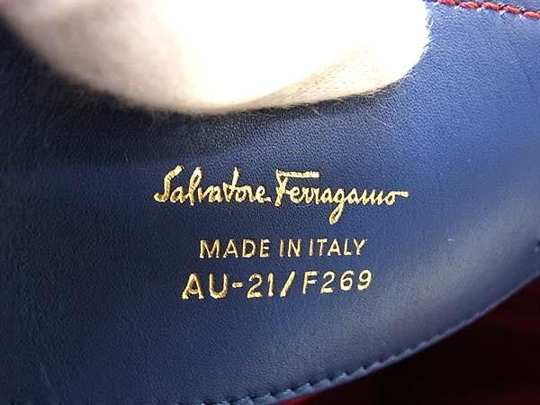 SALVATORE FERRAGAMO フェラガモ ショルダーバッグ ガンチーニ AU-21/F269 ブルー系 レザー レディース ドローストリング 2WAY ゴールド金具 美品